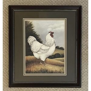 David Carter Brown Wood Framed Rooster Print Farm American Folk Art 18 X 16